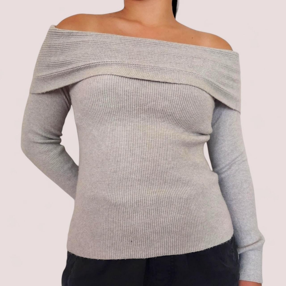 Off shoulder sweater grey chunky sweater Leith